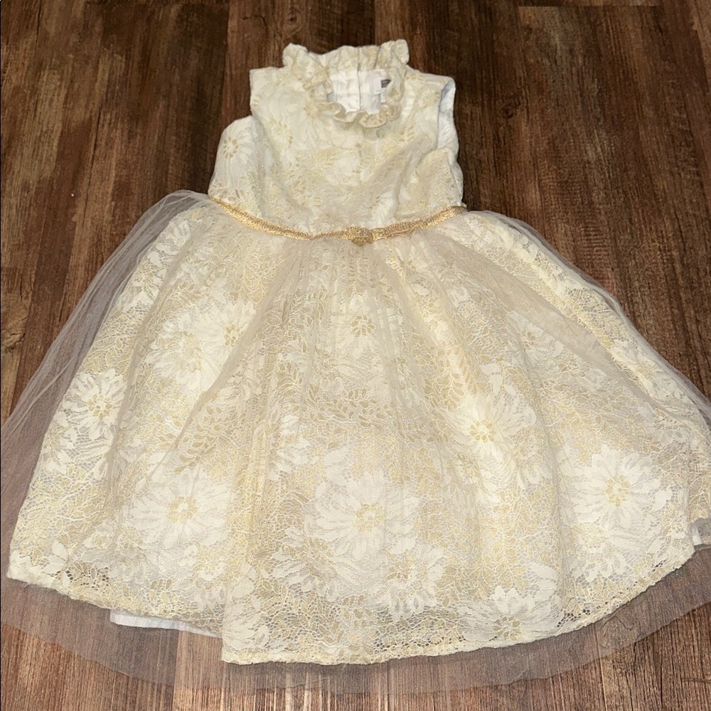 Janie and Jack Special Occasion Dress‎ size 5 Gold and Cream, Lace and Tulle